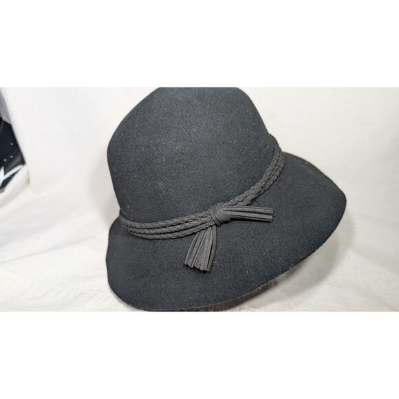 Christian Siriano NY Womens Cloche Hat OS Vtg Wool Felt Black Faux Suede Braid - Picture 1 of 6